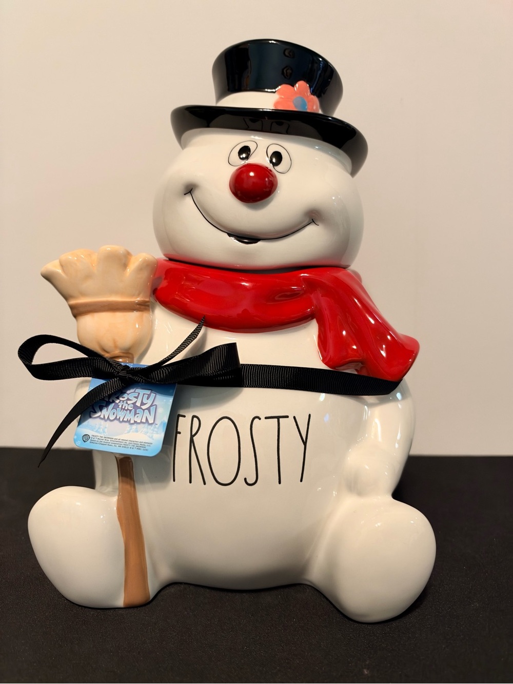 Rae Dunn Frosty Snowman Cookie Jar - Red Scarf, Black Hat